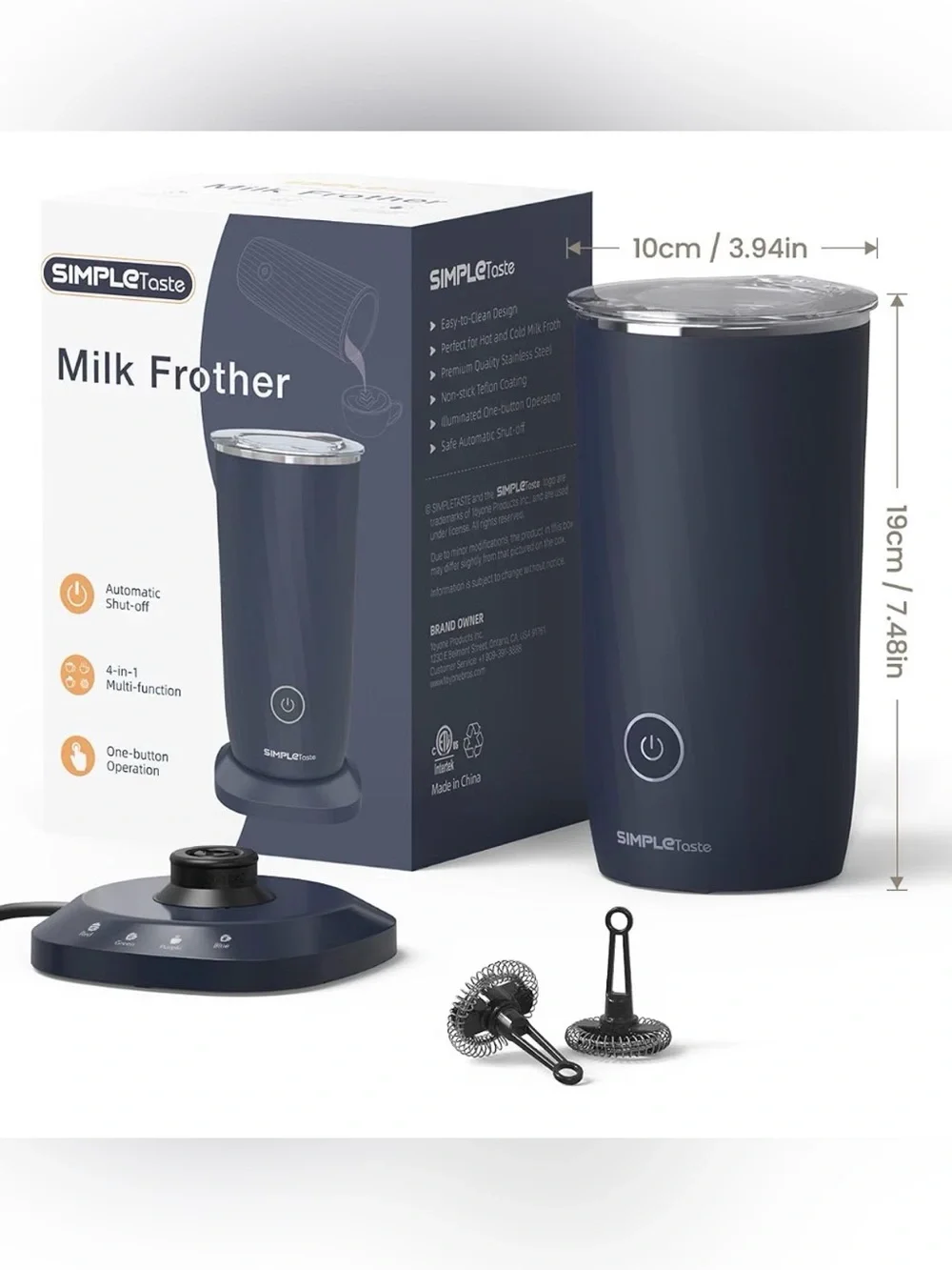 SIMPLETASTE Milk Frother, 4-in-1 Electric Automatic Milk Steamer Dark Blue
